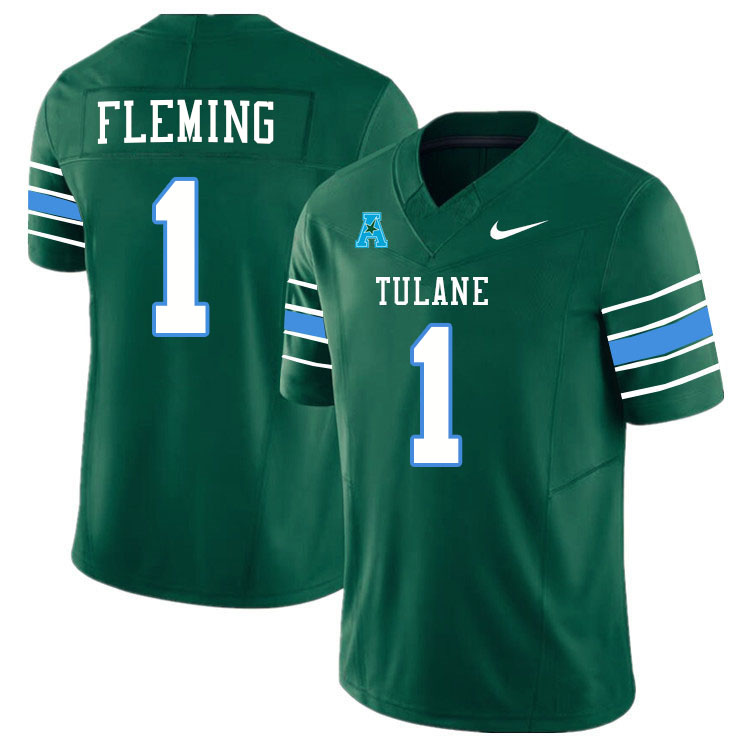 #1 Dontae Fleming Tulane Green Wave Jersey College Football Uniforms,Apparels Stitched-Green